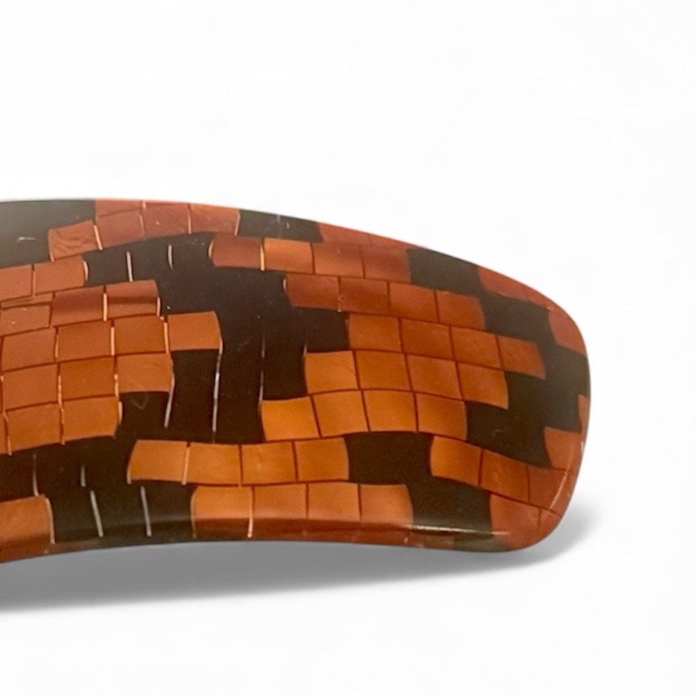 1970’s Vintage Large Brown and Black French Barrette with Wire Clasp, 3.4” Long - Picture 2 of 5